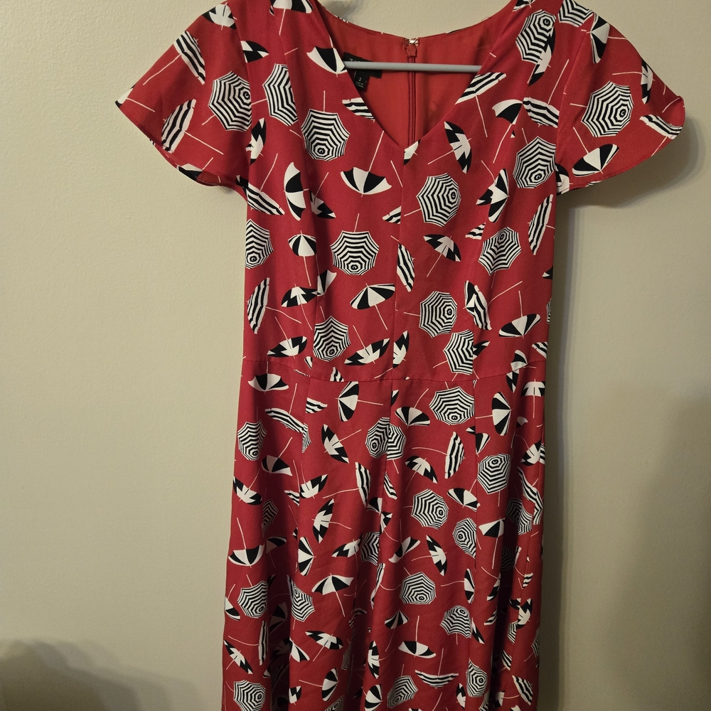 Talbots Red Umbrella Pattern Midi Dress